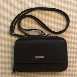 NWOT Compact Black Nylon Crossbody Organizer Clutch Travel Wallet Purse #1252